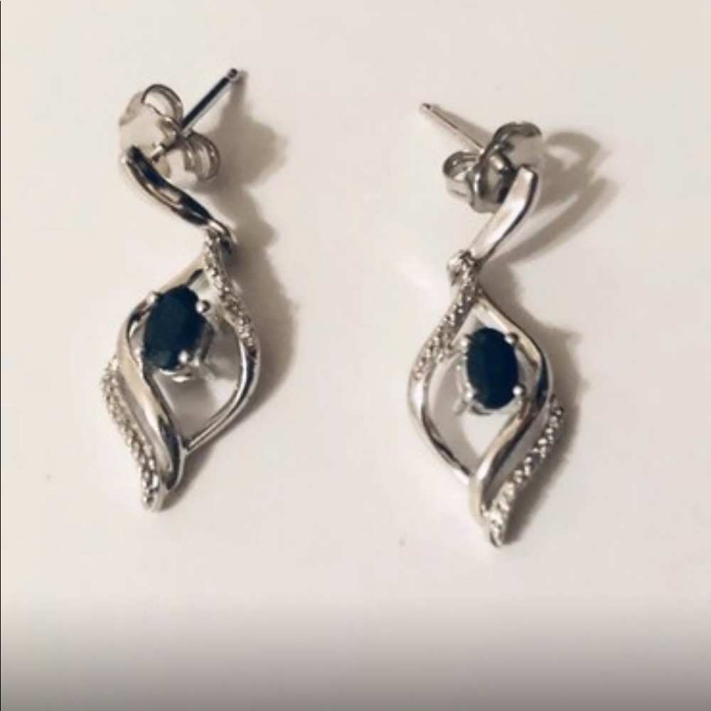 Faceted Stone Sapphire Silver Dangling Earrings